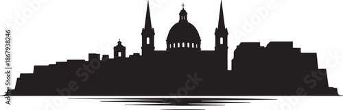 Republic of malta valletta cityscape silhouette vector with baroque domes and historic church architecture