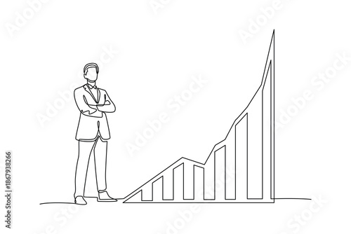 A businessman standing confidently. People self employed concept. Single line draw design. Vector graphic illustration