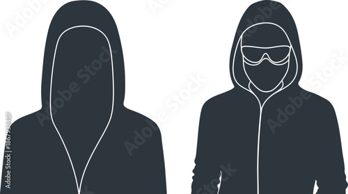 Two hooded figures one with goggles a striking silhouette on transparent background