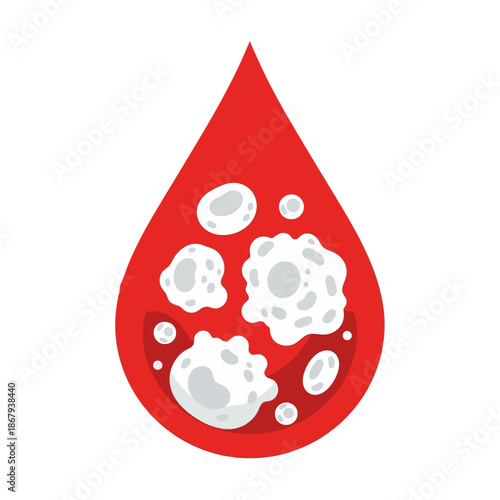 Blood drop icon with abnormal cells for leukemia medical illustration