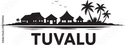 Tuvalu small island nation seaside village silhouette with many palm trees travel vector