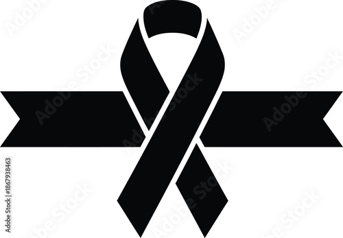 Black awareness ribbon illustration a symbol of unity on transparent background silhouette
