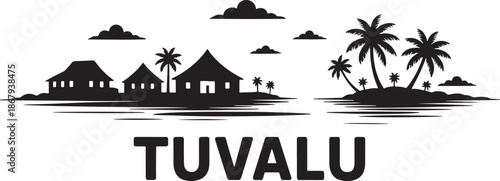 Tuvalu tropical island paradise village silhouette palm trees ocean waves travel scene