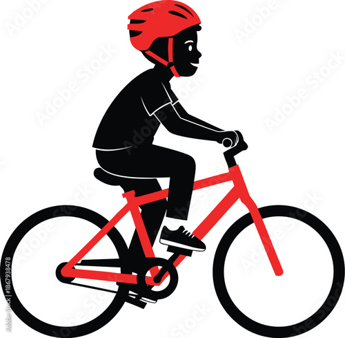 Child riding a bicycle in a dynamic pose on transparent background silhouette
