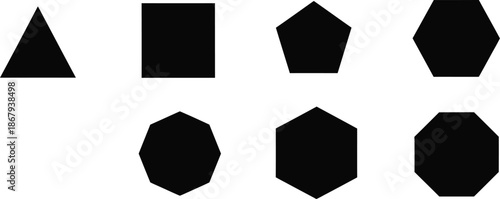 Basic geometric shapes in black including a triangle square and hexagon silhouette on transparent background
