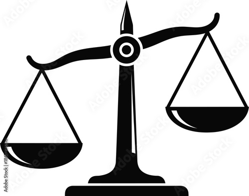 A black scale of justice illustration on transparent background silhouette