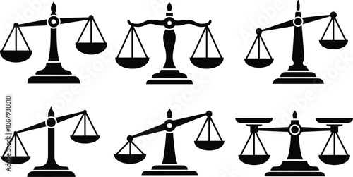 Black scale illustrations in varied designs ideal for justice themes on transparent background silhouette