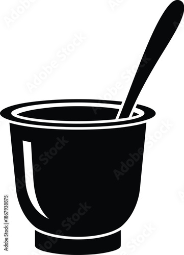 Black mate cup with bombilla minimalist design on transparent background silhouette