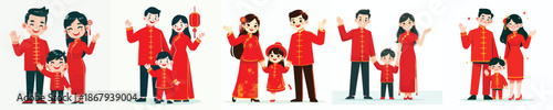 vector of a small family celebrating Chinese New Year