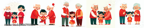 vector of grandparent giving red envelopes to Chinese New Year grandchild