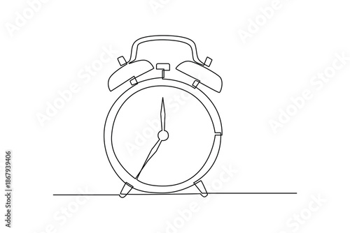 Classic alarm clock illustration. Time Management concept. Single line draw design. Vector graphic illustration