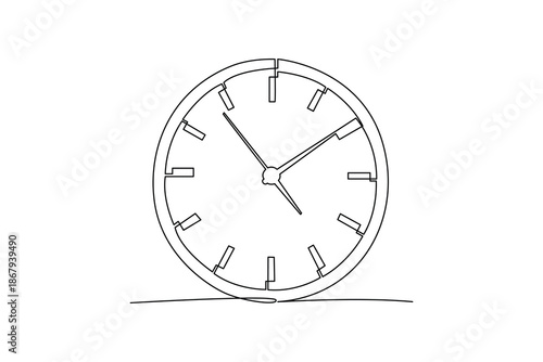 Large wall clock showing time. Time Management concept. Single line draw design. Vector graphic illustration