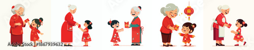 vector of grandmother giving red envelopes to Chinese New Year grandchild