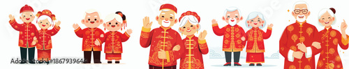 vector of a old couple celebrating Chinese New Year