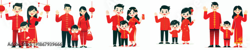 vector of a small family celebrating Chinese New Year
