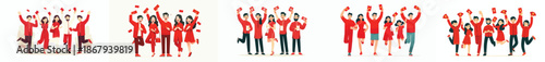 vector of happy friends celebrating Chinese New Year while holding red envelopes