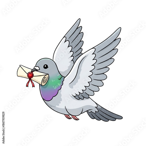 Cute Love Pigeon Delivering Valentine Letter Cartoon Vector Illustration