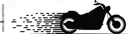 Speed motorcycle silhouette with motion trail effect, modern chopper bike racing fast, dynamic transport concept isolated on white background