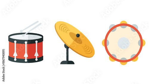 Percussion Instruments Collection Snare Drum Cymbal Tambourine