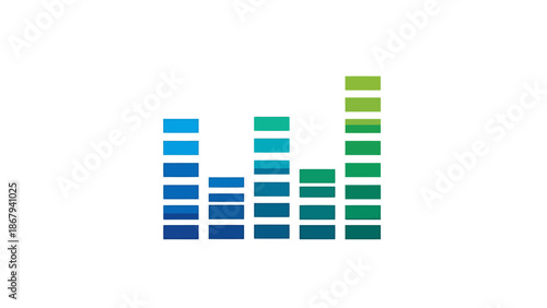 Abstract Sound Waveform Visualizer with Blue and Green Bars on White Background