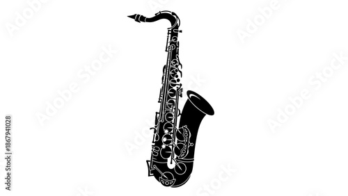 Silhouette of a Tenor Saxophone Musical Instrument on White Background