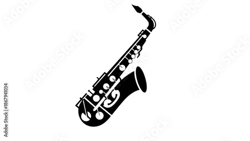 Black Silhouette of a Saxophone on White Background Musical Instrument Symbol