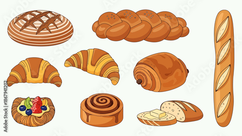 Assortment of Baked Goods and Pastries Collection Breakfast and Bakery Collection