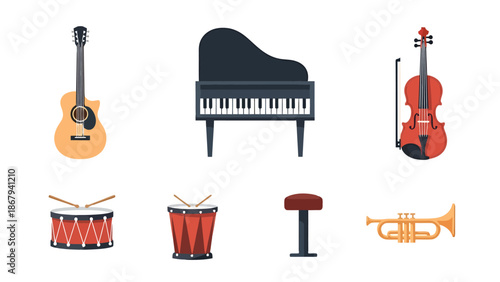 Collection of Musical Instruments and Accessories for Performance or Practice