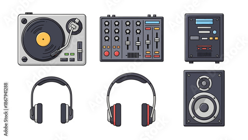 Dj Equipment and Audio Gear Collection Turntable Mixer Speakers Headphones