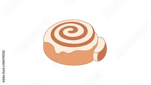 Sweet Swirled Pastry with Creamy Frosting Isolated on White Background