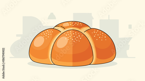 Artistic Rendition of a Baked Golden Round Bread Loaf with Sesame Seeds