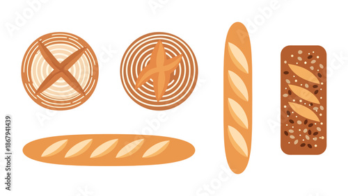 Assortment of Baked Bread Products Overhead View