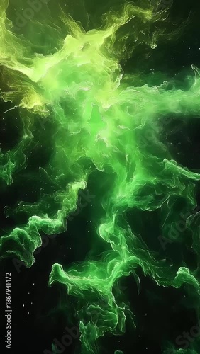 green nebula abstract background with cosmic gas cloud and starry space