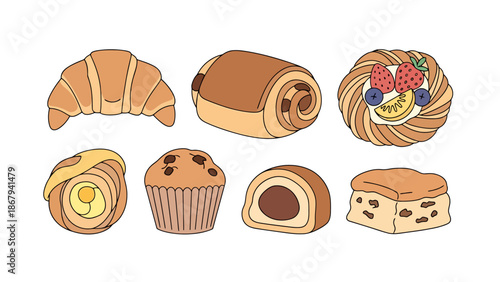 Assortment of Baked Pastries and Sweet Treats Collection
