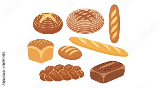 Various Baked Bread Assortment Bakery Products Food Collection