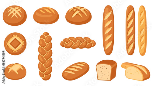 Assortment of Baked Goods Bread Loaves Baguettes and Braids
