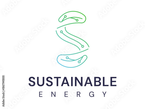 Sustainable Energy logo vector design with Letter S meaning from Digital Eco Leaf outline smart Green technology concept for renewable power, ui, AI Technology, modern clean energy, business identity.