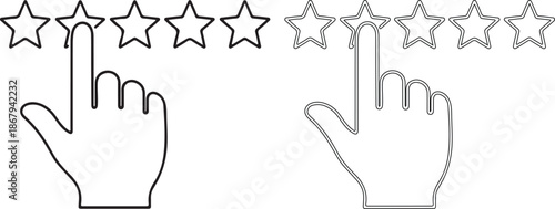 Black and white line art of hands pointing to stars