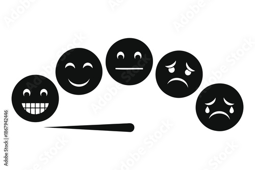 black emoticon faces with different expressions on white background  various emotions