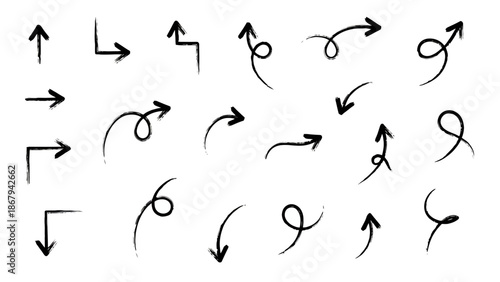 Hand Drawn Curly Arrow Set - Doodle Sketch Directional Arrows Vector Illustration