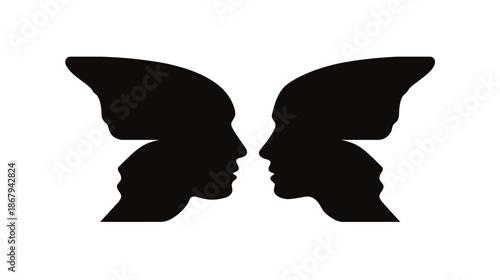 Abstract butterfly with human faces symbolic illustration on white background