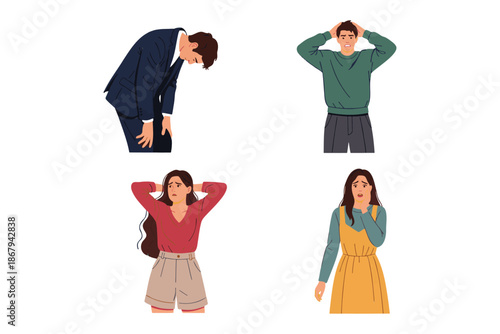 cartoon people with various stressed expressions on white background