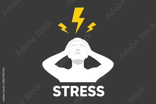 Person experiencing stress with lightning bolts above head in simple flat design