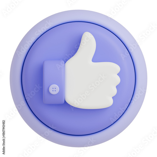 3D purple thumbs up button icon for like and approval concepts.