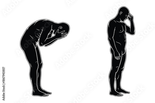 Two men expressing sadness and despair through body language standing alone