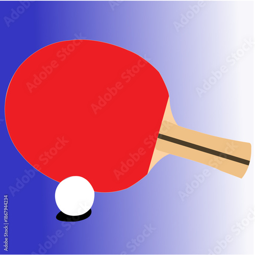 Pingpong bet and ball isolated on white blue background