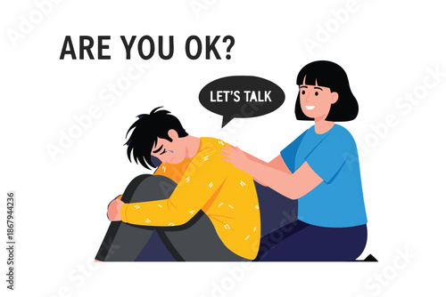 woman comforting a man who is sitting on the floor  emotional support and friendship