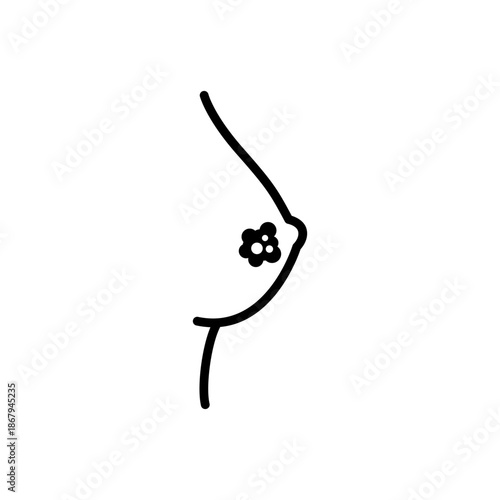 Breast Cancer Line Icon, Female Breast with Tumor Lump Symbol, Mammogram Screening and Oncology Awareness Vector Illustration