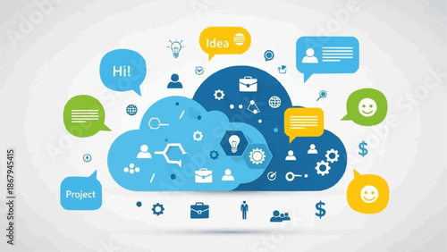 Cloud Computing Technology and Communication Icons.