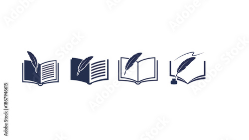 Vintage quill pen icons for writing and literature